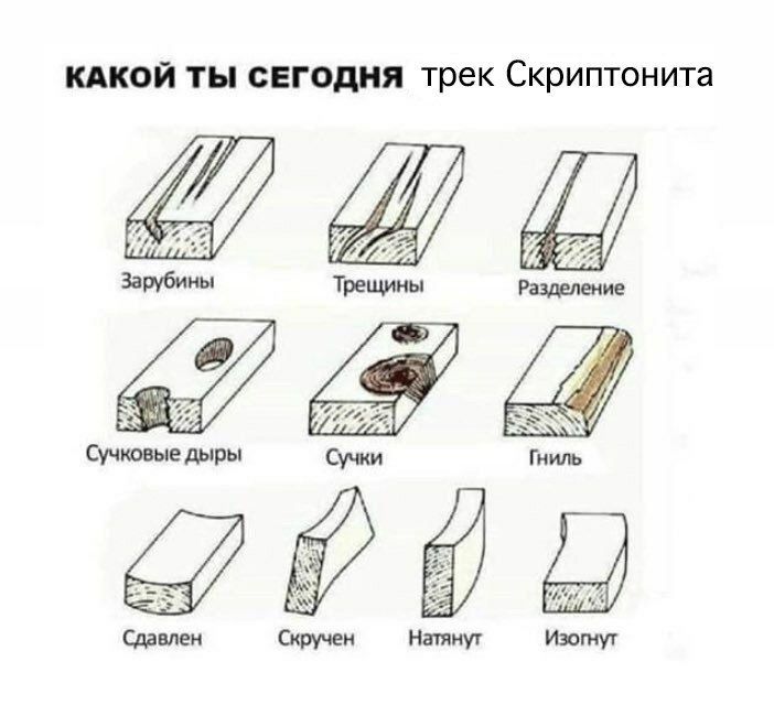 КАКОЙ ТЫ СЕГОДНЯ трек Скриптонита Зарубины Трещины Разделение Сучковые дыры Сучки Гниль Сдавлен Скручен Натянут Изогнут