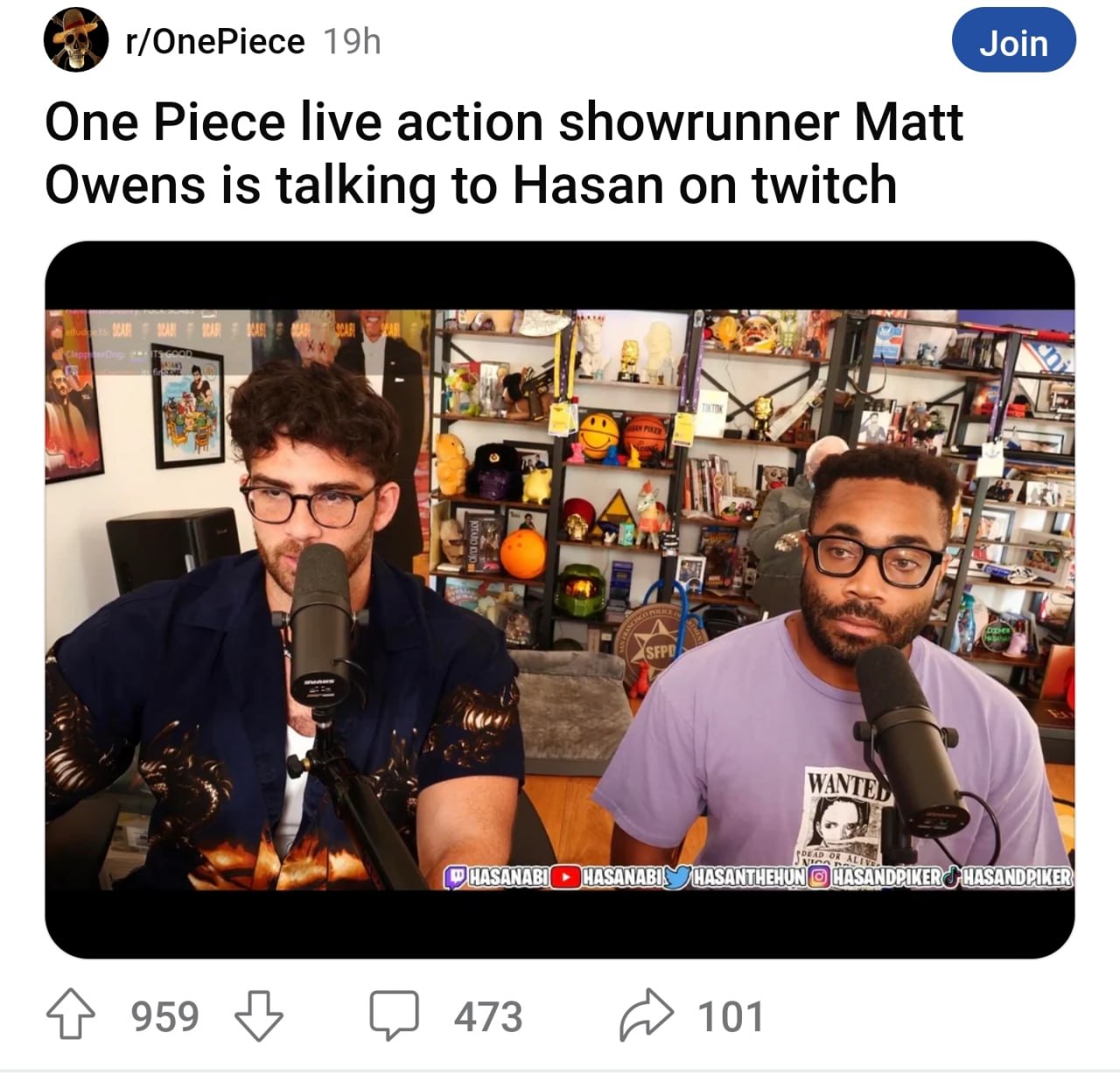 r/OnePiece One Piece live action showrunner Matt Owens is talking to Hasan on twitch ike 3 IAS INSANDPIMER) 4 959 473 101