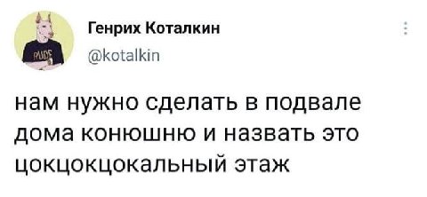 Генрих Коталкин @kotalkin нам нужно сделать в подвале дома конюшню и назвать это цокцокцокальный этаж