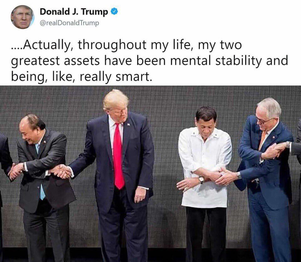 Donald Trump @realDonaldTrump ...Actually, throughout my life, my two greatest assets have been mental stability and being, like, really smart.