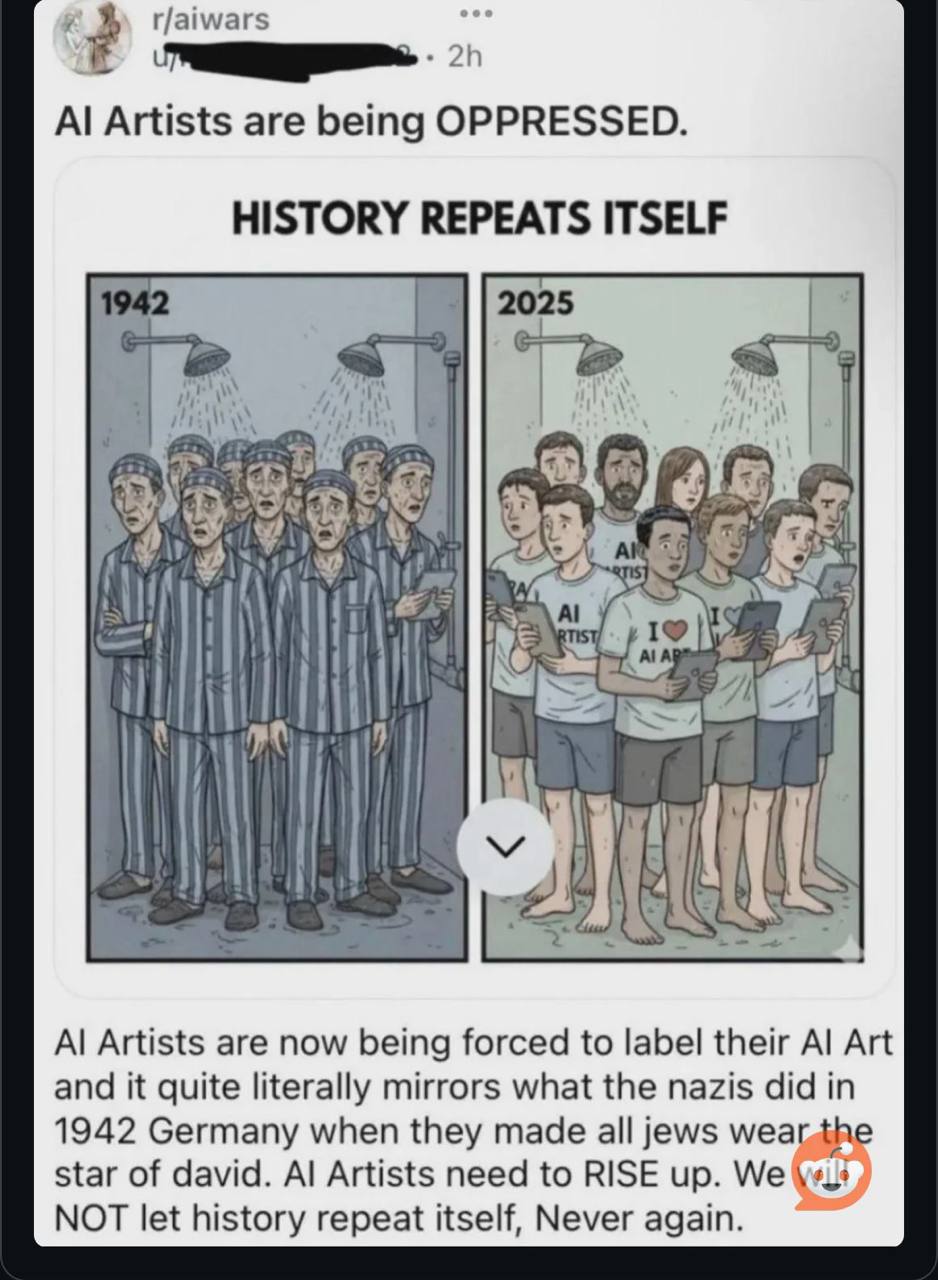 r/aiwars Artists are being OPPRESSED HISTORY REPEATS ITSELF 2025 4 ЕЕ И a Artists are now being forced to label their Art and it quite literally mirrors what the nazis did in 1942 Germany when they ma