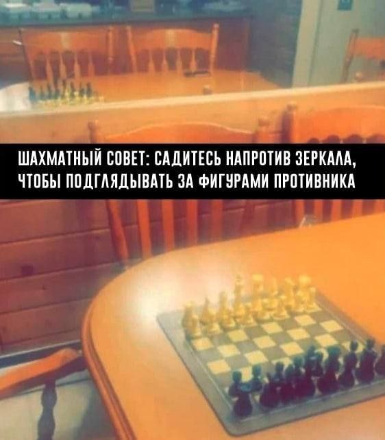 ШАХМАТНЫЙ СОВЕТ: САДИТЕСЬ НАПРОТИВ ЗЕРКАЛА, ЧТОБЫ ПОДГАЯДЫВАТЬ ЗА ФИГУРАМИ ПРОТИВНИКА