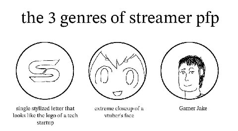 the 3 genres of streamer pfp Gamer Jake single stylized letter that extreme closeup of a vtuber's face looks like the logo of a tech startup