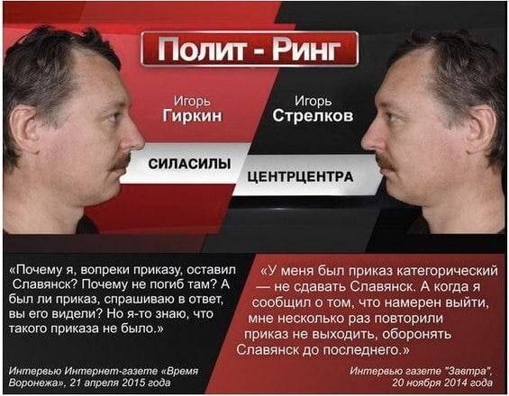 Полит Ринг Игорь Игорь Гиркин Стрелков a ЦЕНТРЦЕНТРА «Почему я, вопреки приказу. оставил «У меня был приказ категорический Славянск? Почему не погиб там? А не сдавать Славянск. А когда я был ли приказ