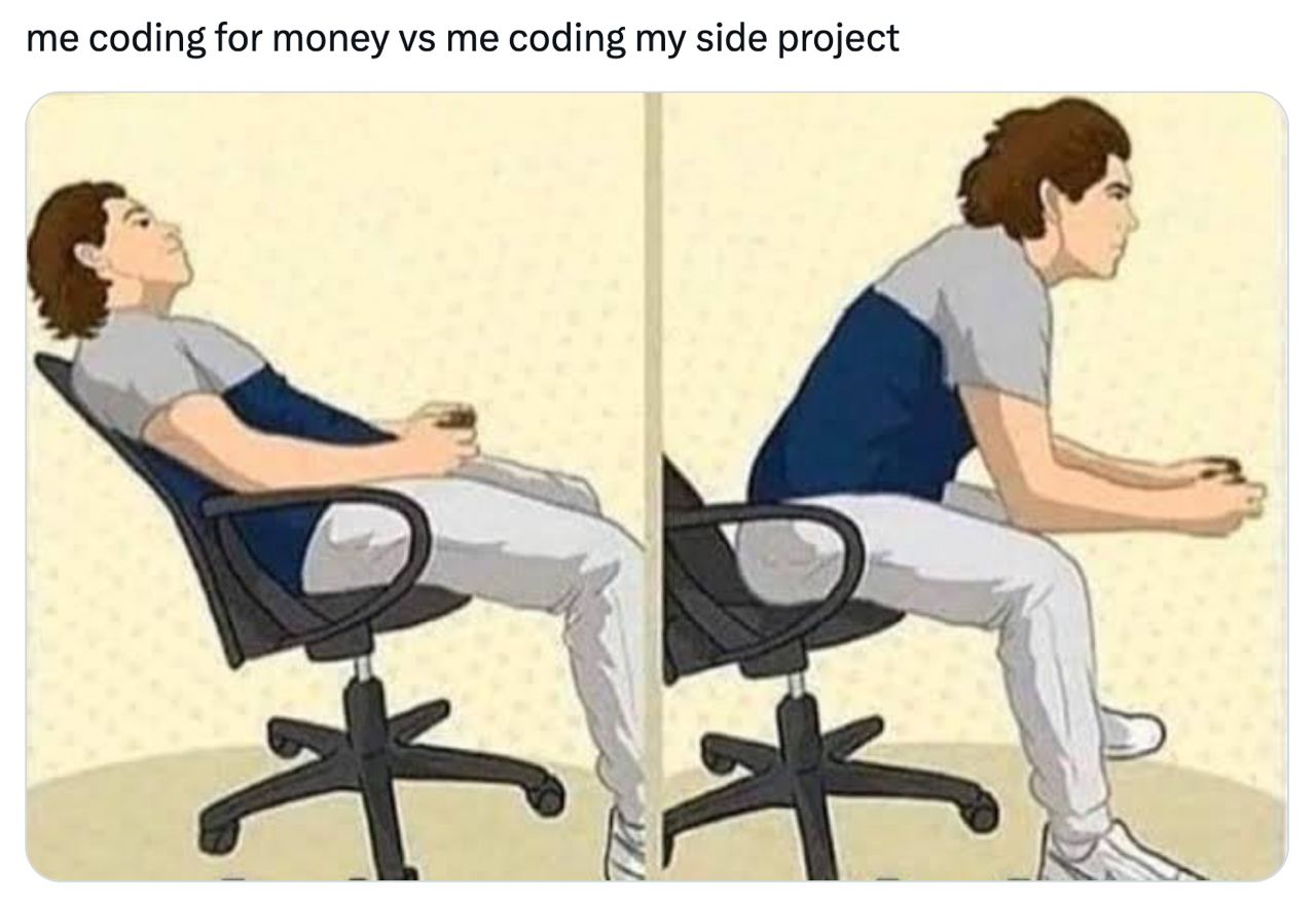 me coding for money me coding my side project —4 К