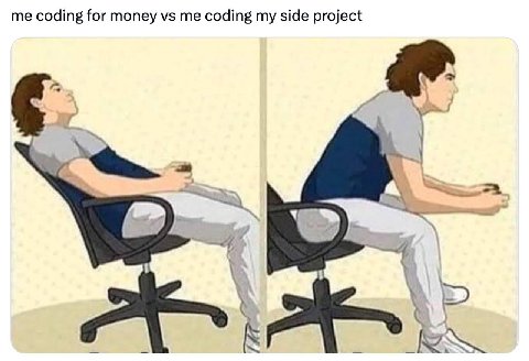 me coding for money me coding my side project —4 К