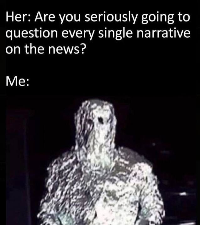 Her: Are you seriously going to question every single narrative on the news? Me: rat