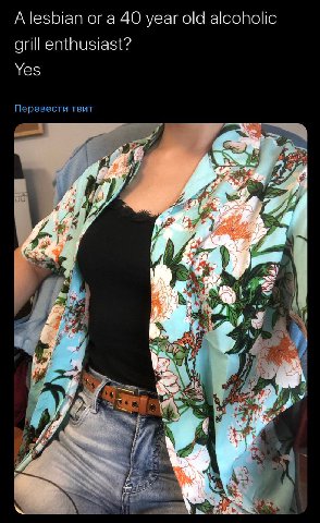 A lesbian or a 40 year old alcoholic grill enthusiast? Yes Перевести TBUT я rap) 2% 5. 4 У И 27 AN 79