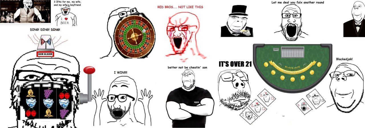 ond my boyfriend 3 IPAs for me, my wife Let me deal you folx another round RED BROS... NOT LIKE THIS A DING! DING! DING! Blackedjak! IT'S OVER 21 I better not be cheatin’ son 8: о@ С С +7 a