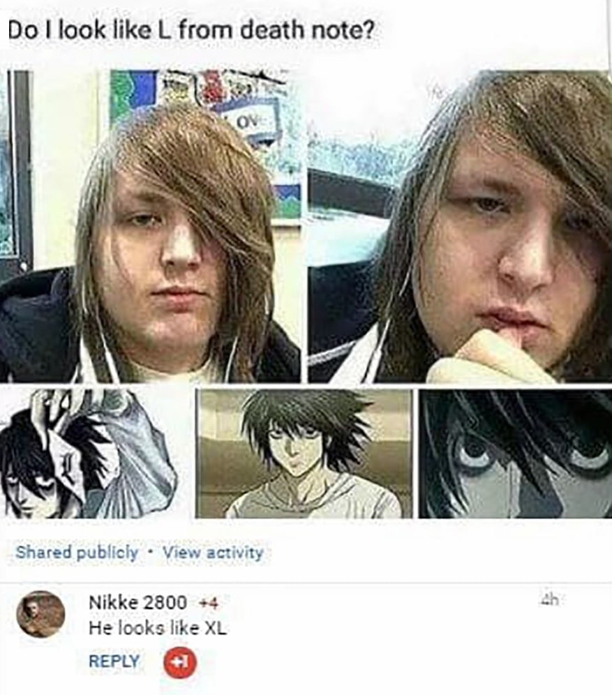 look like from death note? we ON у 4 4 к Shared publicly View activity Nikke 2800 +4 He looks like REPLY