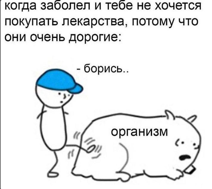 когда заболел и тебе не хочется покупать лекарства, потому что они очень дорогие: борись.. организм