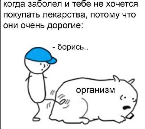 когда заболел и тебе не хочется покупать лекарства, потому что они очень дорогие: борись.. организм