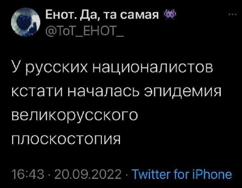 Енот. Да, самая У русских националистов кстати началась эпидемия великорусского ПЛОСКОСТОПИЯ