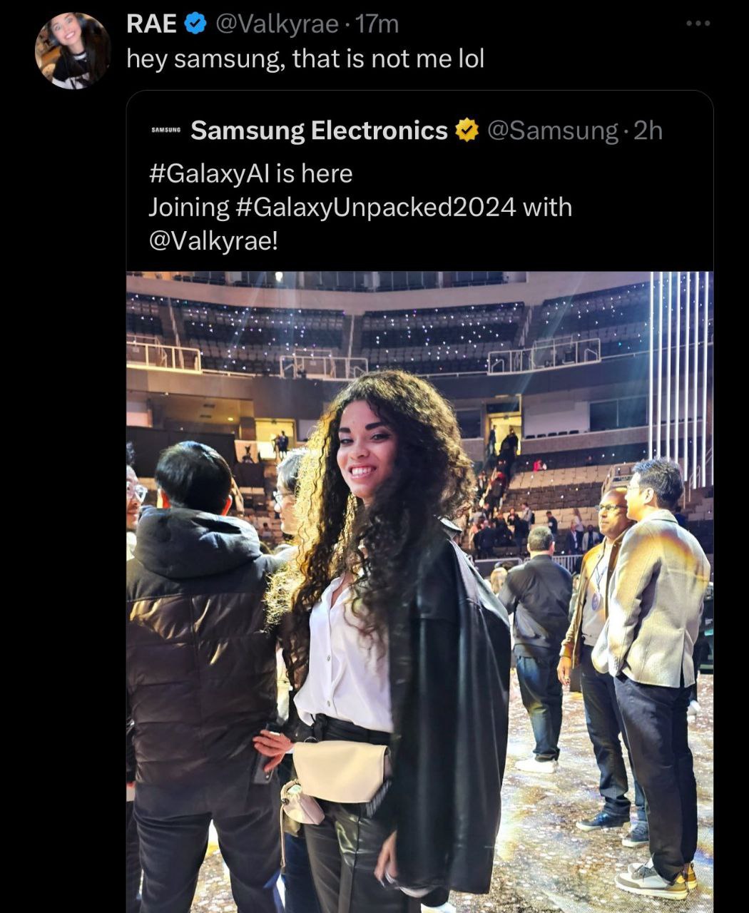 RAE hey samsung, that is not me lol Samsung Electronics #GalaxyAl is here Joining #GalaxyUnpacked2024 with @Valkyrae!