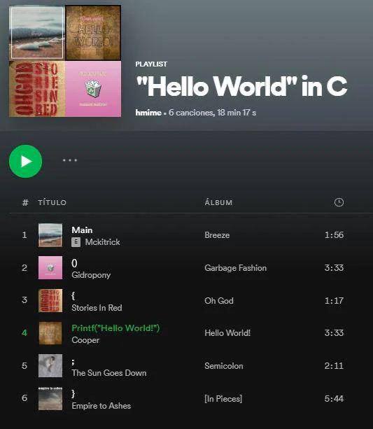 TiTULO ALBUM Main Breeze 1:56 а Mckitrick 0 Garbage Fashion 5:55 Gidropony God 1:17 Stories in Red World!") Hello World! 3:35 Cooper Зеписоюп 2:11 The Sun Goes Down [In Pieces] 5:44 a Empire to Ashes