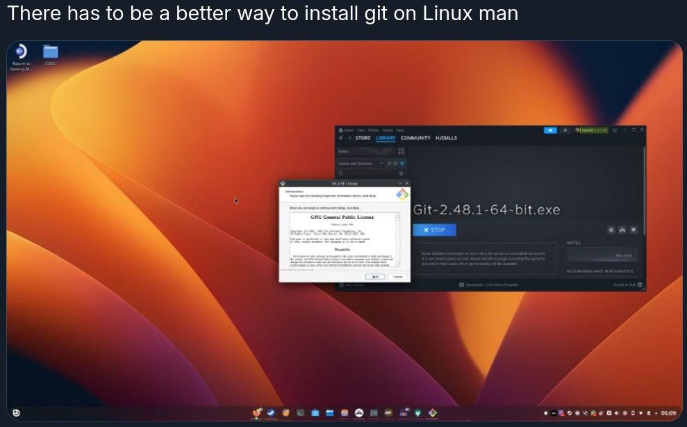 There has to be a better way to install git on Linux man Git-2.48.1-64-bit.exe sae 0159