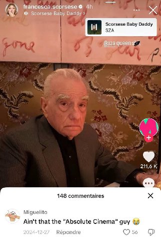 A ore Scorsese Baby Daddy SZA 4% 211,6 148 commentaires Miguelito Ain't that the "Absolute Cinema" guy Wey Керопаге 56