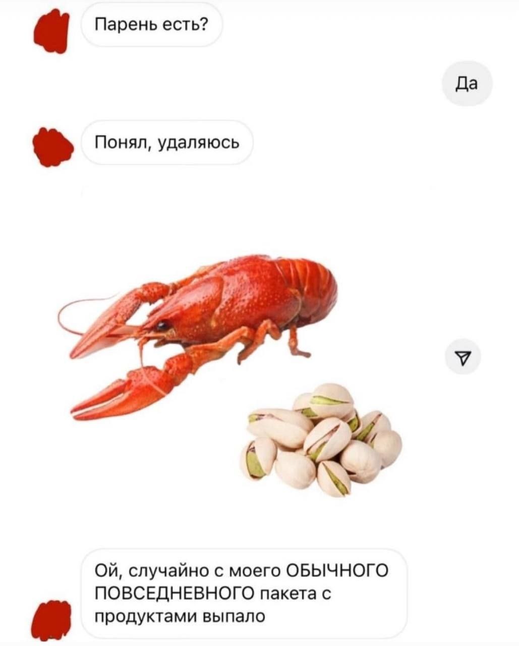 Парень есть? Да Понял, удаляюсь A случайно с моего ОБЫЧНОГО ПОВСЕДНЕВНОГО пакета с продуктами выпало