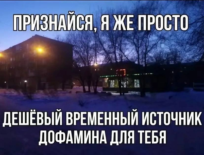 ПРИЗНАЙСЯ, Я ЖЕ ПРОСТО ДЕШЕВЫЙ ВРЕМЕННЫЙ ИСТОЧНИК ДОФАМИНА ДЛЯ ТЕБЯ
