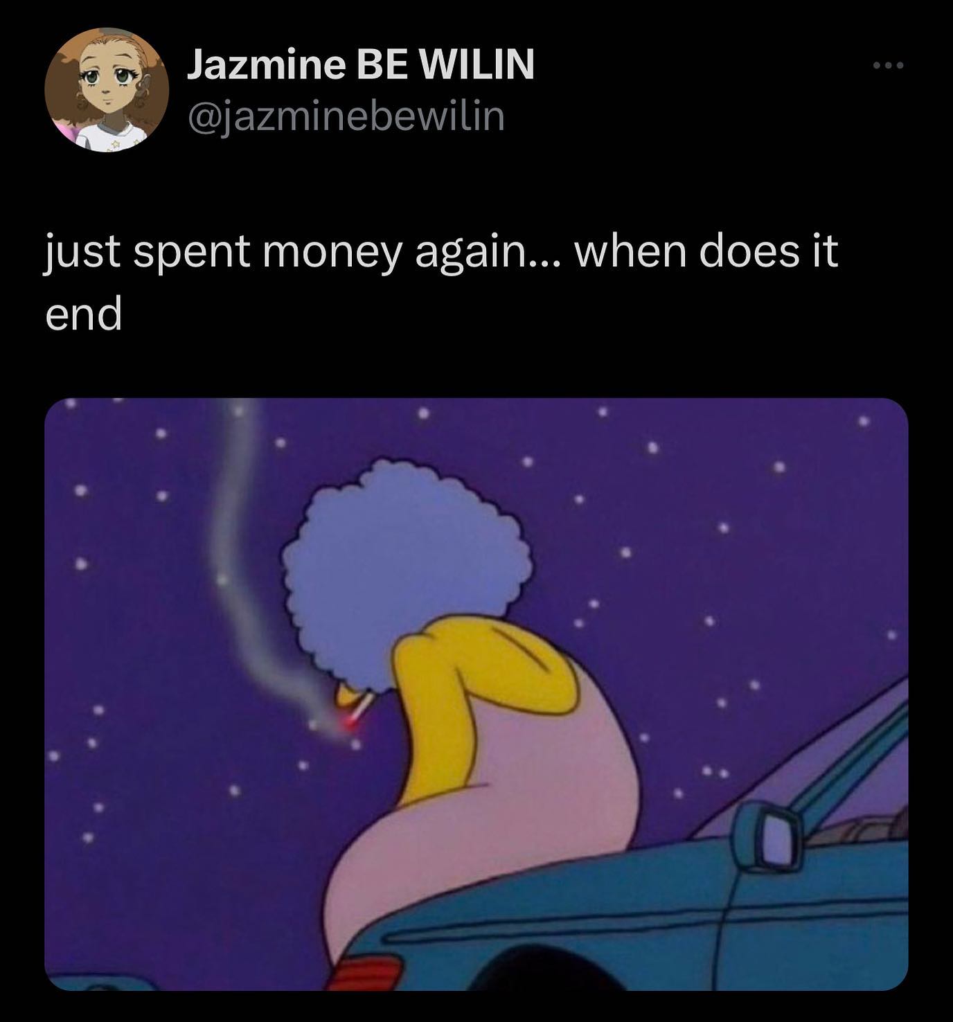 Jazmine BE WILIN @jazminebewilin just spent money again... when does it end