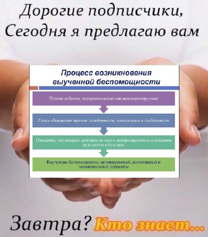 Дорогие подписчики, Сегодня я предлагаю вам Процесс возникновения выученной беспомощности бытия. осприним мые как что действия не могут контролироваться и изменить зультаты в будущем автра?