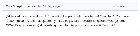 of course CloudFlare can have a ""bug"" which don't let you use different browser than firefox and chrome