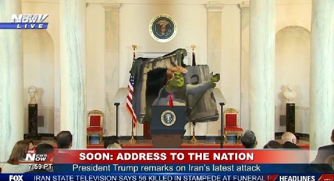 if awS SOON: ADDRESS TO THE NATION President Trump remarks on Iran's latest attack IRAN STATE TELEVISION SAYS 56 KILLED IN STAMPEDE AT FUNERAL ДО 4