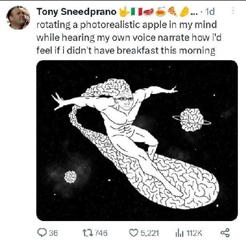 Tony Sneedprano rotating a photorealistic apple in my mind while hearing my own voice narrate how feel if i didn't have breakfast this morning 7 36 746 (7 5,221 112К