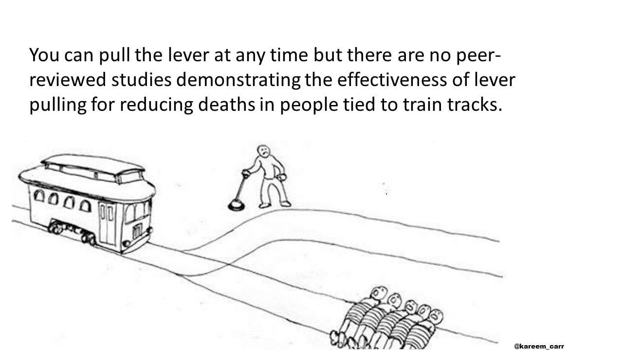 You can pull the lever at any time but there are no peer- reviewed studies demonstrating the effectiveness of lever pulling for reducing deaths in people tied to train tracks. @kareem_ca