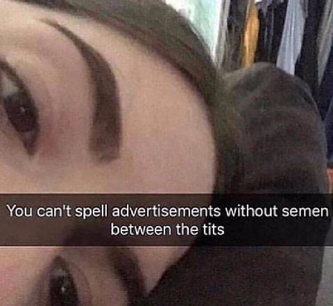 You can't spell advertisements without semen between the tits
