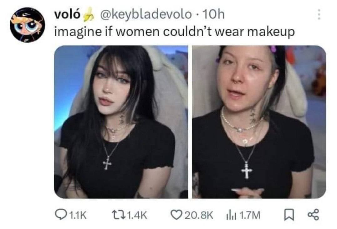 volo @keybladevolo imagine if women couldn’t wear makeup 4 у