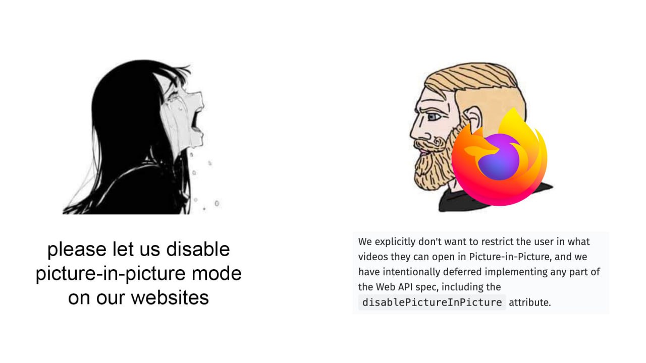 We explicitly don't want to restrict the user in what please let disable videos they can open in Picture-in-Picture, and we have intentionally deferred implementing any part of picture-in-picture mode
