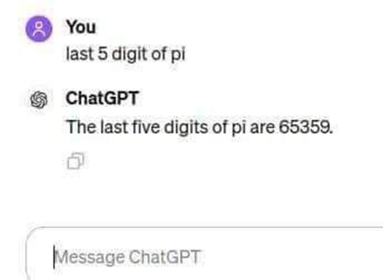 You last 5 digit of ChatGPT The last five digits of are 65359. Message ChatGPT