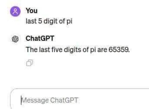 You last 5 digit of ChatGPT The last five digits of are 65359. Message ChatGPT