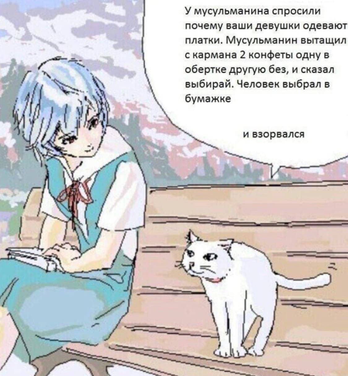 мусульманина спросили почему ваши девушки одевают платки. Мусульманин вытащил скармана 2 конфеты одну в обертке другую без, и сказал выбирай. Человек выбрал в бумажке и взорвался