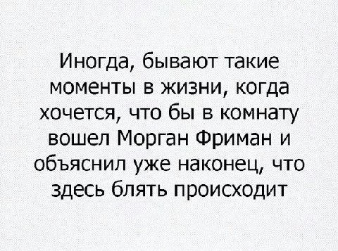 Иногда, бывают такие моменты в жизни, когда хочется, что бы в комнату вошел Морган Фриман и объяснил уже наконец, что здесь блять происходит
