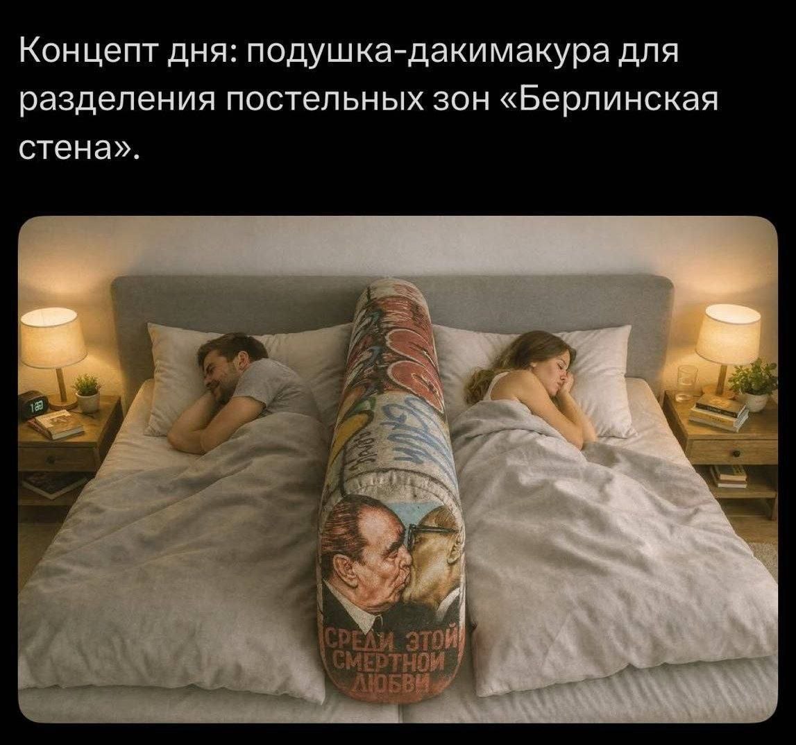 Концепт дня: подушка-дакимакура для разделения постельных зон «Берлинская стена».