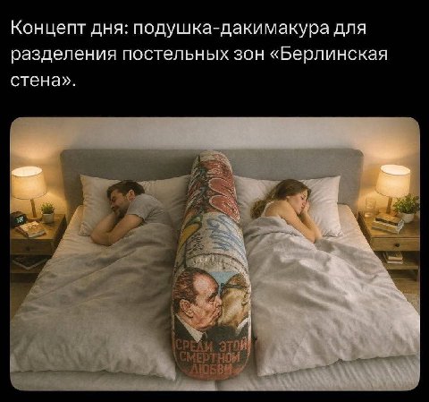 Концепт дня: подушка-дакимакура для разделения постельных зон «Берлинская стена».