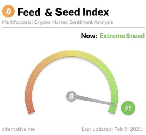 Feed Seed Index Multifactorial Crypto Market Sentiment Analysis Now: Extreme Sneed alternative.me Last updated: Feb 9, 2021