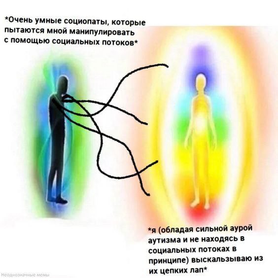 *Очень умные социопаты, которые пытаются мной манипулировать с помощью социальных потоков* *я (обладая сильной аурой аутизма и не находясь в социальных потоках в принципе) выскальзываю из цепких лап*