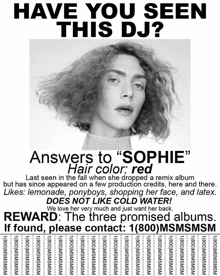 THIS а a Answers to “SOPHIE” Haircolor: red Last seen in the fall when she dropped a remix album but has since appeared on a few production credits, here and there. Likes: lemonade, ponyboys, shopping