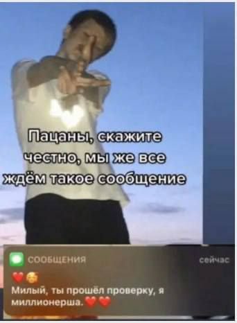 Пацаны скажите сообщение ейча 2 Милый, ты прошёл проверку, я миллионерша.