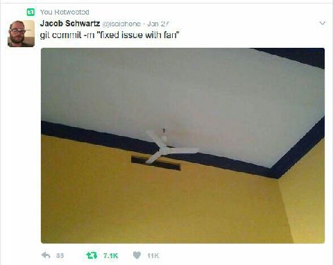 You Retweeted Jacob Schwartz Jan 27 git commit "fixed issue with fan" а. 43