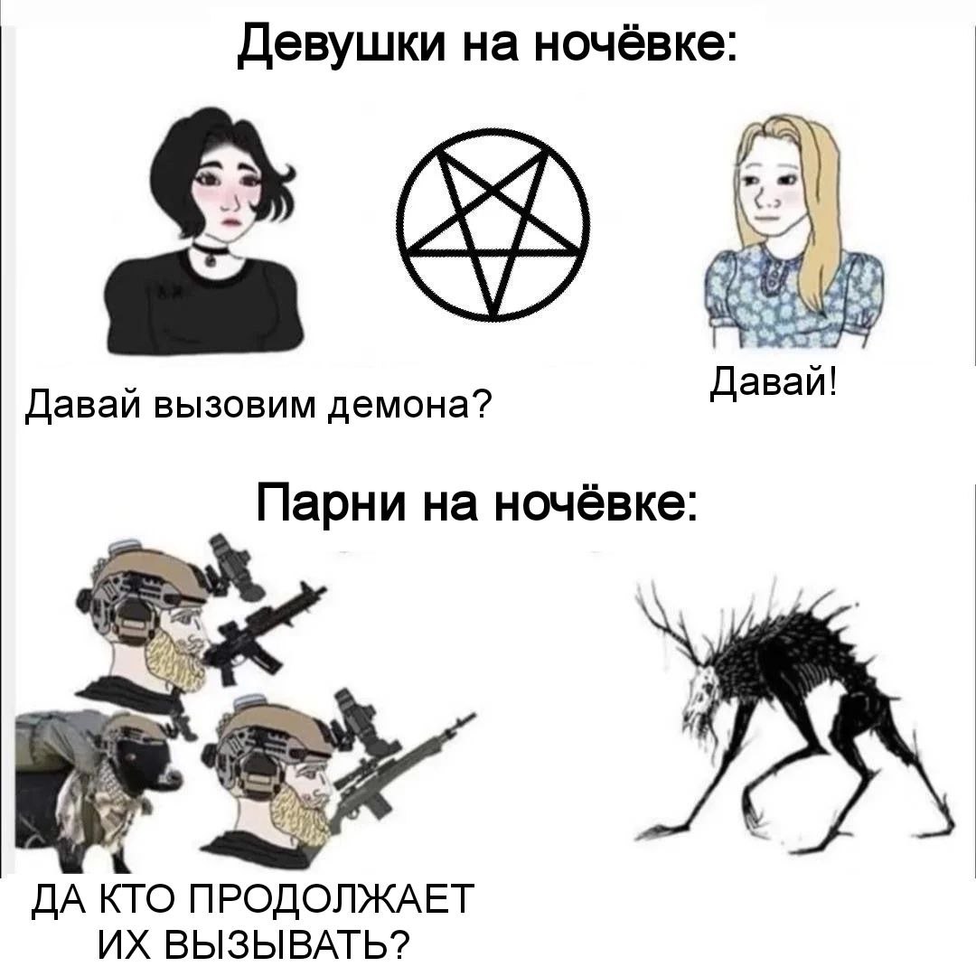 Девушки на ночёвке: у Давай! Давай вызовим демона? Парни на ночёвке: 4 ДА КТО ПРОДОЛЖАЕТ ВЫЗЫВАТЬ?