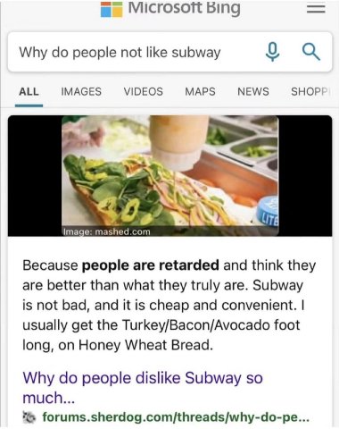 Bing Why people not like subway 0 ALL IMAGES VIDEOS MAPS NEWS SHOP TWO} Image: mashed.com Because people are retarded and think they are better than what they truly are. Subway is not bad, and it is c
