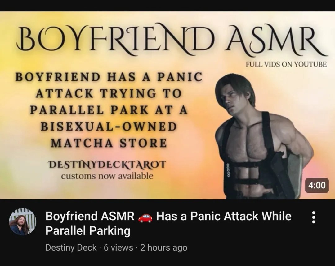 BOYFRIEND FULL VIDS ON YOUTUBE BOYFRIEND HAS A PANIC ATTACK TRYING TO PARALLEL PARK А BISEXUAL-OWNED MATCHA STORE ‘4 DESTINYDECKTAROT customs now available [400 у 2 Boyfriend ASMR Has a Panic Attack W