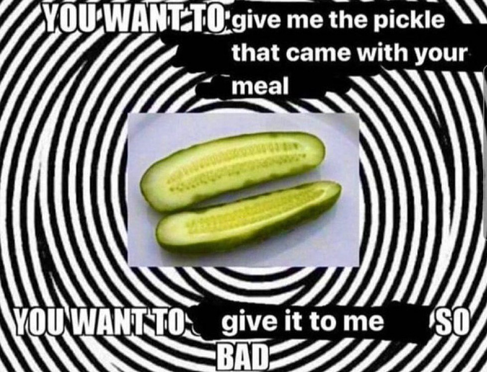 me the pickle that came with your meal it 50 give it tome