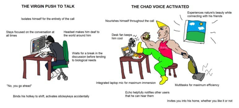 THE VIRGIN PUSH ТО TALK THE CHAD VOICE ACTIVATED Experiences nature's beauty while connecting with his friends himself for the entirety of the call hout the call a Stays focused on the conversation at
