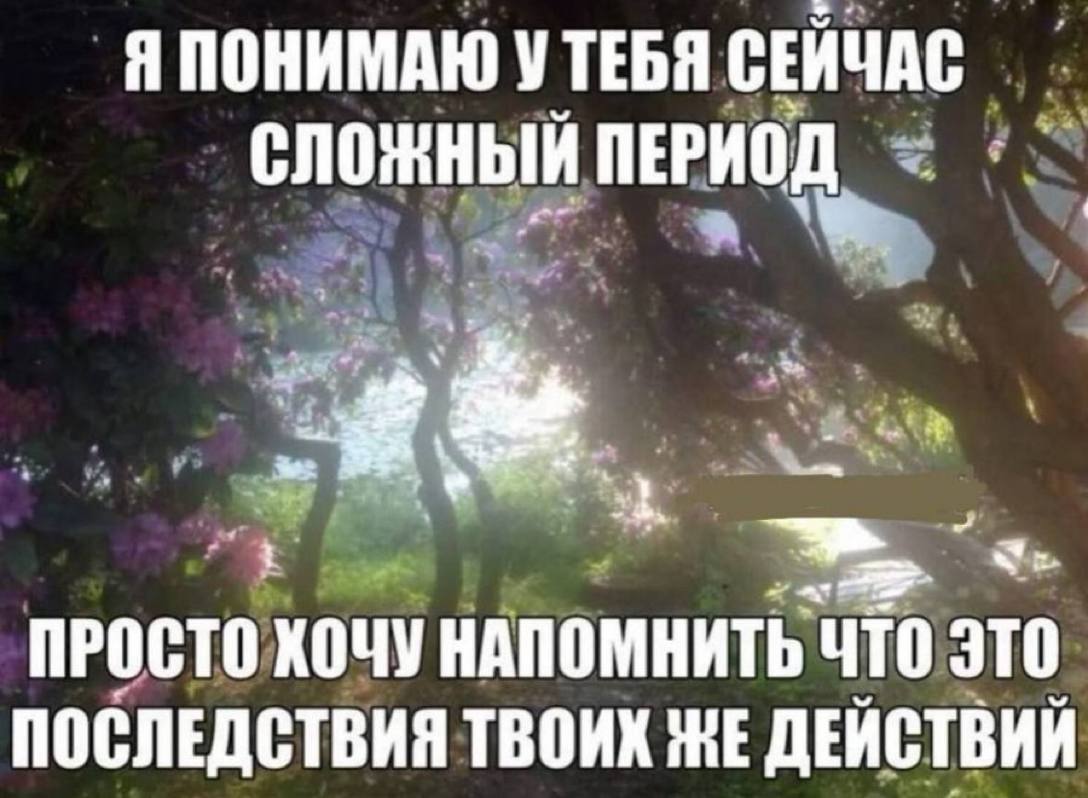 Я ПОНИМАЮ УТЕБЯ СЕЙЧАС СЛОЖНЫЙ ПЕРИОД a ПРОСТО ХОЧУ НАПОМНИТЬ ЧТО ITO ПОСЛЕДСТВИЯ ТВОИХ hE ДЕИСТВИИ