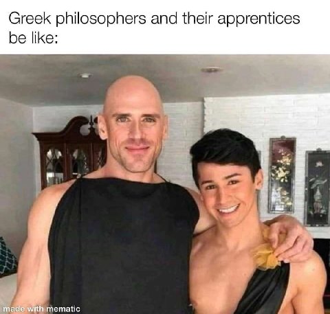 Greek philosophers and their apprentices be like: made with mematic